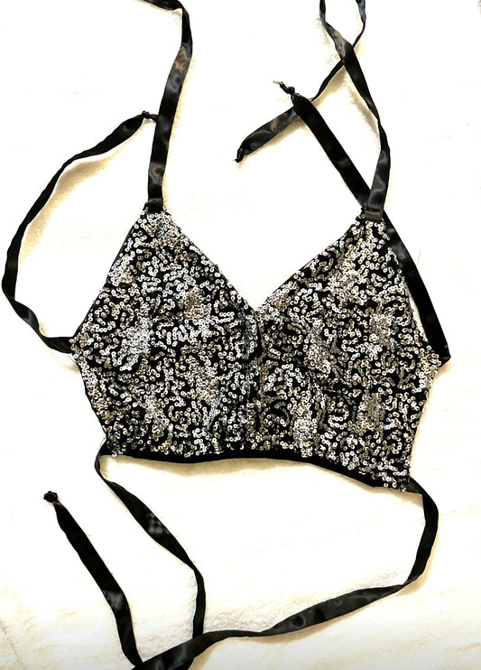 Black sequined halter