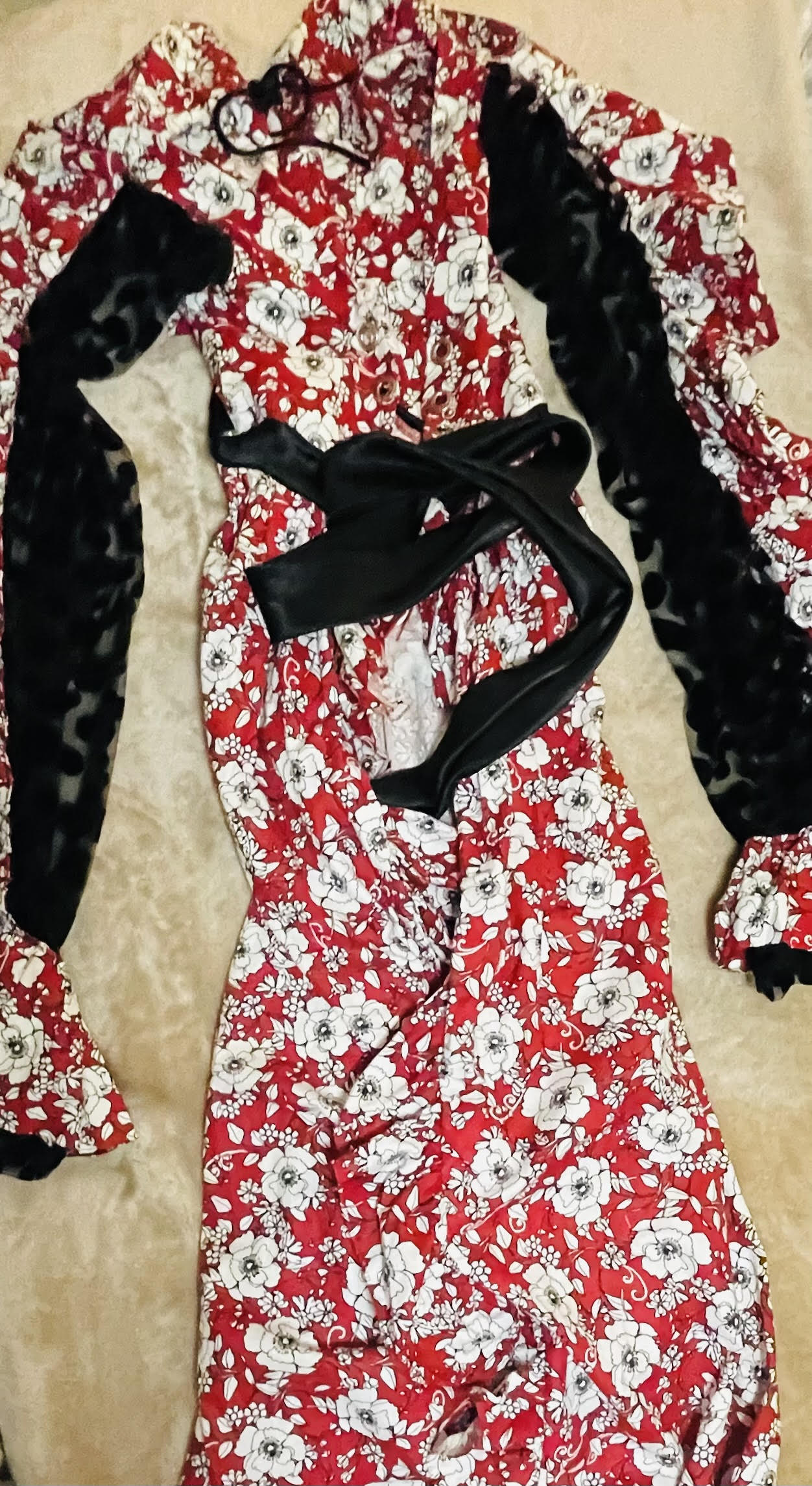 Red Polka Dot Floral Peasant Gown