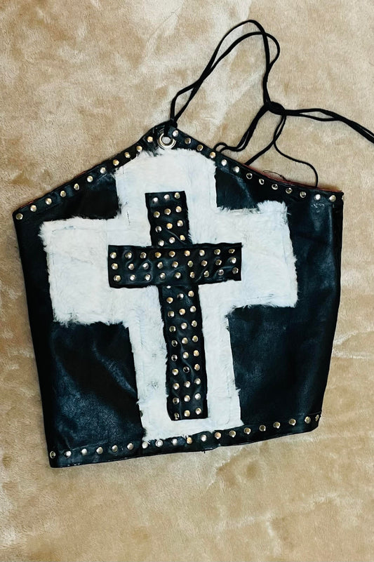 Fur Cross and Leather Halter