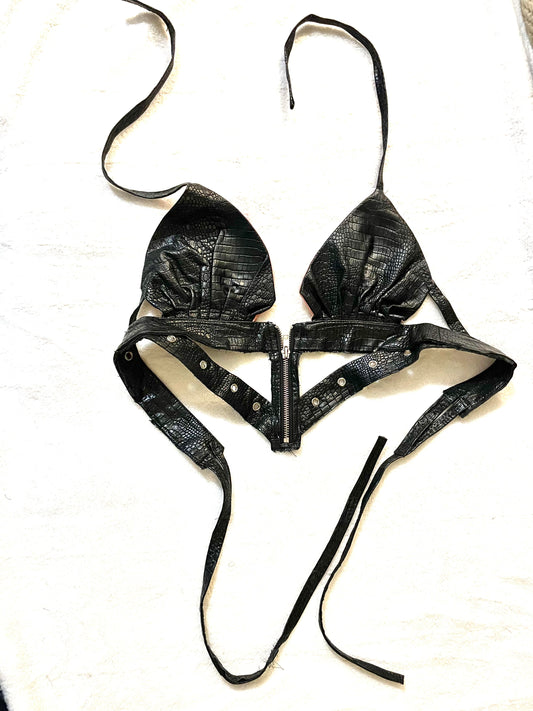 Black faux leather halter